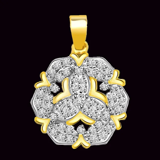 0.75cts Two Tone 18kt Gold Flower Real Diamond Pendant (P663)