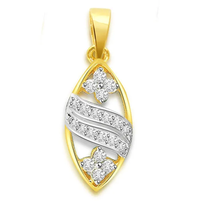 0.30 cts Two Tone 18K Flower Diamond Pendants -Flower Shape Pendants