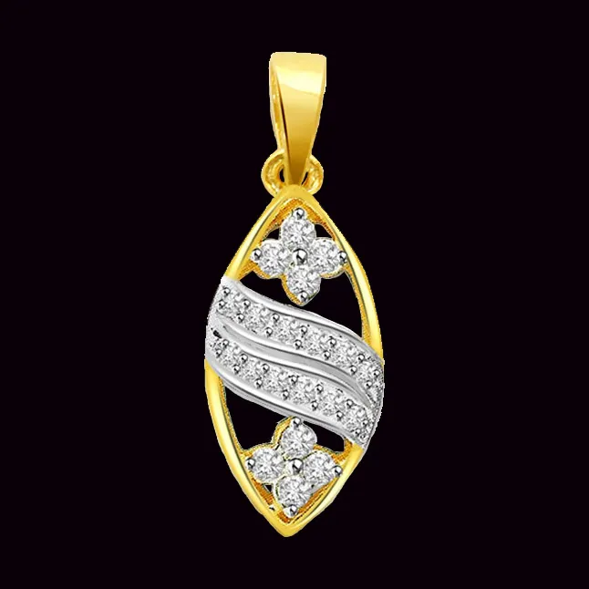 0.30cts Two Tone 18kt Yellow Gold Flower Real Diamond Pendant (P664)