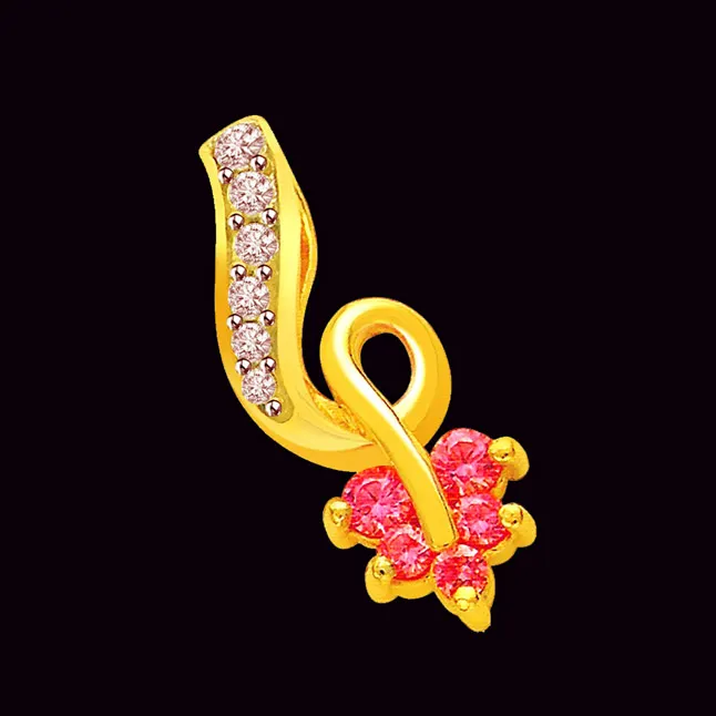 Fancy Pink Flower Real Diamond Pendant (P680)