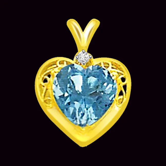 Heart Shape Blue Topaz & Diamond Pendants