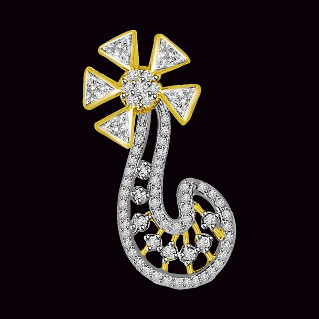 0.55cts Flower Shape Two Tone Real Diamond Pendant (P690)