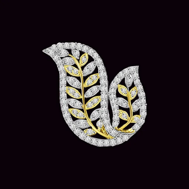 Passionate Leaves - 1.00cts Two Tone Gold Leaves Real Diamond Pendant (P694)