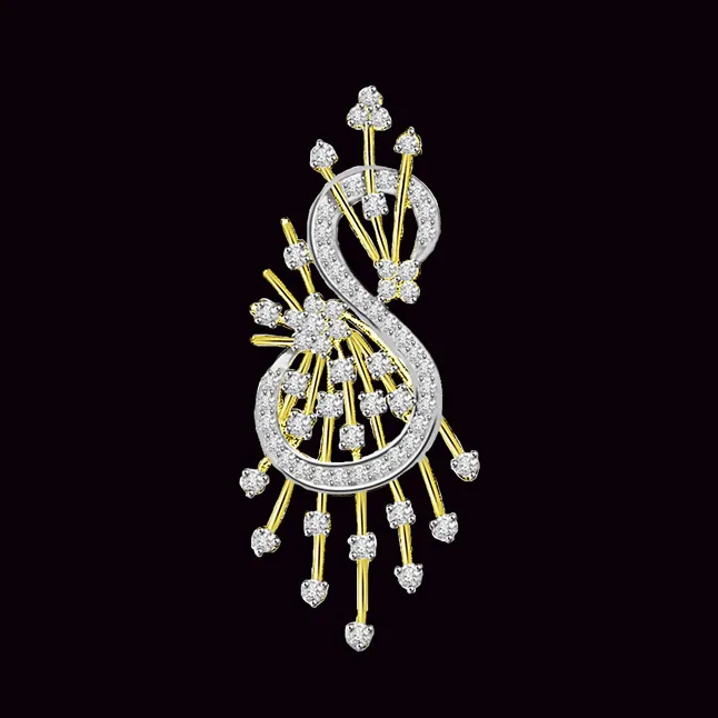 Stylish Sea Horse - S-Shape Two Tone 18kt Real Diamond Pendant (P696)