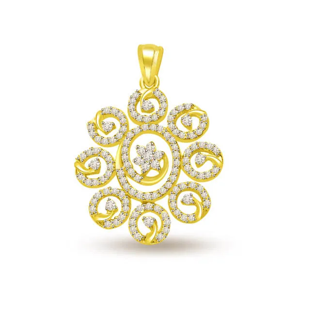 0.60 cts Diamond & Gold Sun Flower Pendants -Flower Shape Pendants