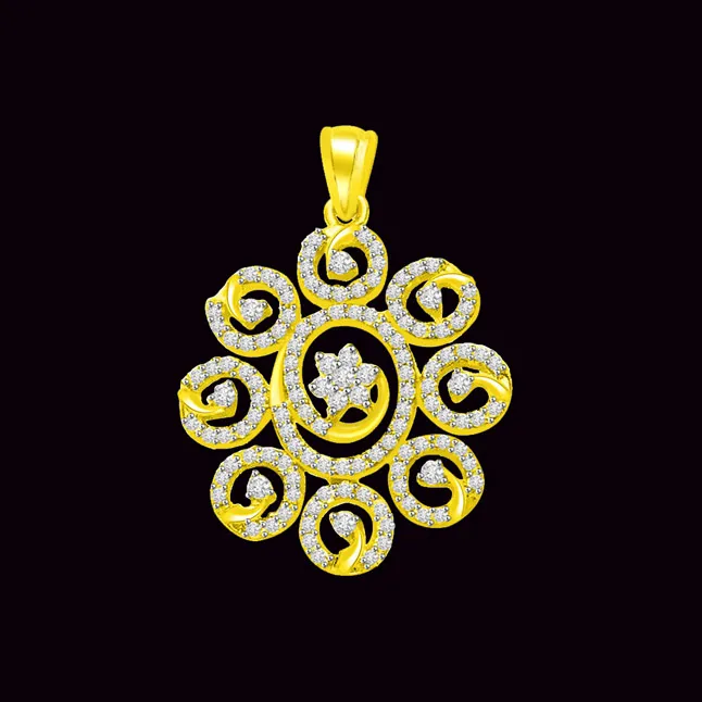 0.60cts Real Diamond & Gold Sun Flower Pendant (P699)