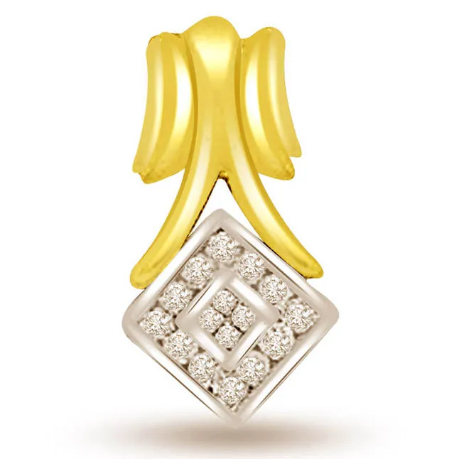Geometric Shape Two Tone Diamond Pendants