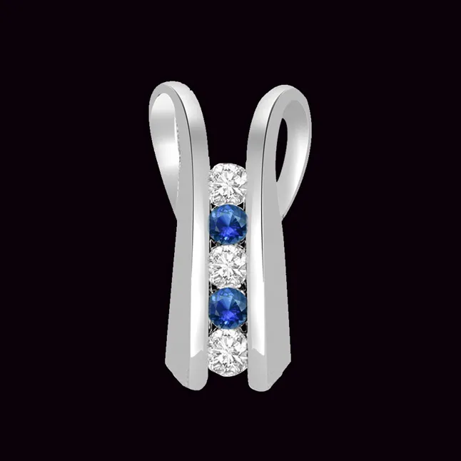 0.10cts 14kt White Gold Real Diamond & Blue Sapphire Pendant (P703)