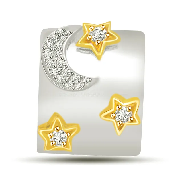Moon & Shining Stars Two Tone Diamond & 18kt Gold Pendants -Designer Pendants