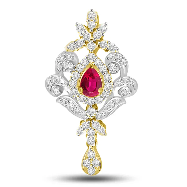 Circle Of Ruby Love : Diamond & Ruby Gold Pendants -Designer Pendants