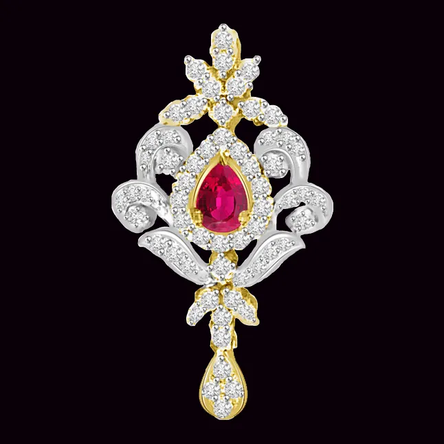 Circle Of Ruby Love : Real Diamond & Ruby Gold Pendant (P731)