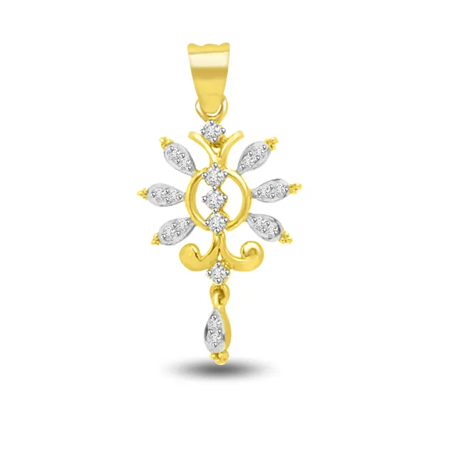 Flowery Glitter : Diamond & Gold Pendants for Her -Designer Pendants
