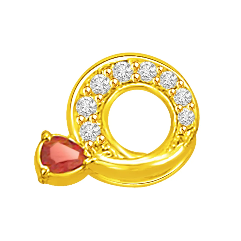 0.31 TCW Circular Diamond Ruby Pendants in 18kt Gold -Diamond -Ruby
