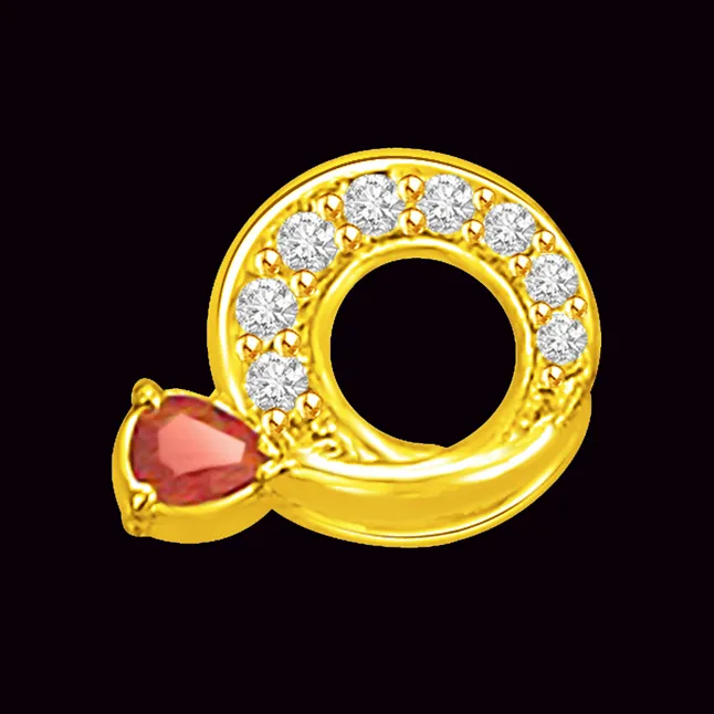 0.31 TCW Circular Real Diamond and Ruby pendant in 18kt White Gold (P751)