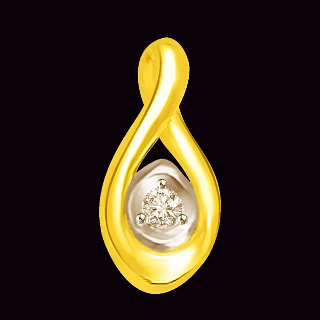 Golden Drop -Exquisite Two Tone Pendants with Diamond Solitaire -Solitaire