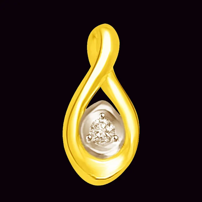 Golden Drop - Exquisite Two Tone Pendant with Real Diamond Solitaire (P775)