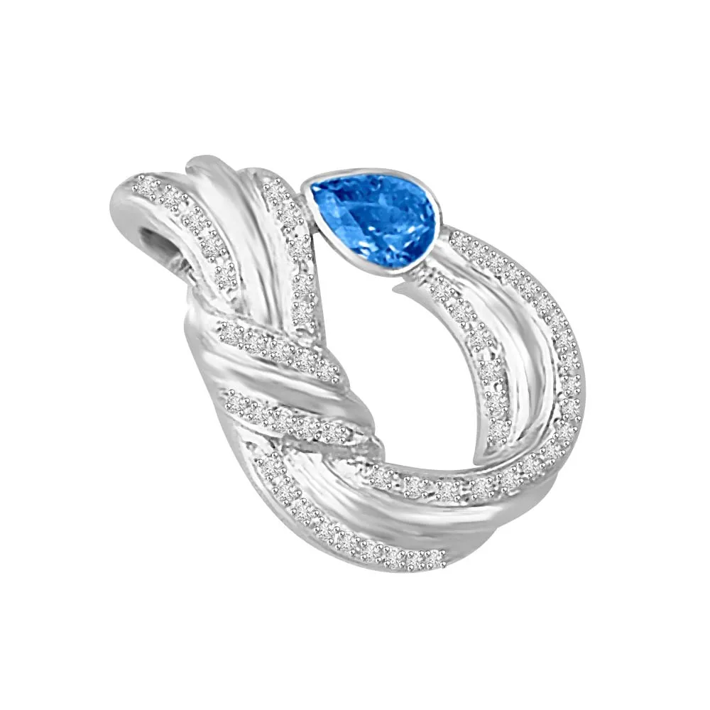 Diamond & Blue Sapphire pear shape Pendants in 14k Gold