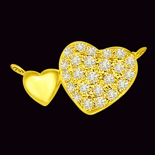 You & Me Lovey Dovey Twin Heart Real Diamond Pendant in 18kt Yellow Gold (P786)