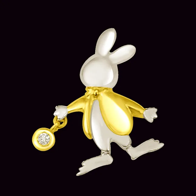 Bunny With a Gold Coat Real Diamond Pendant in 18kt Yellow Gold (P791)