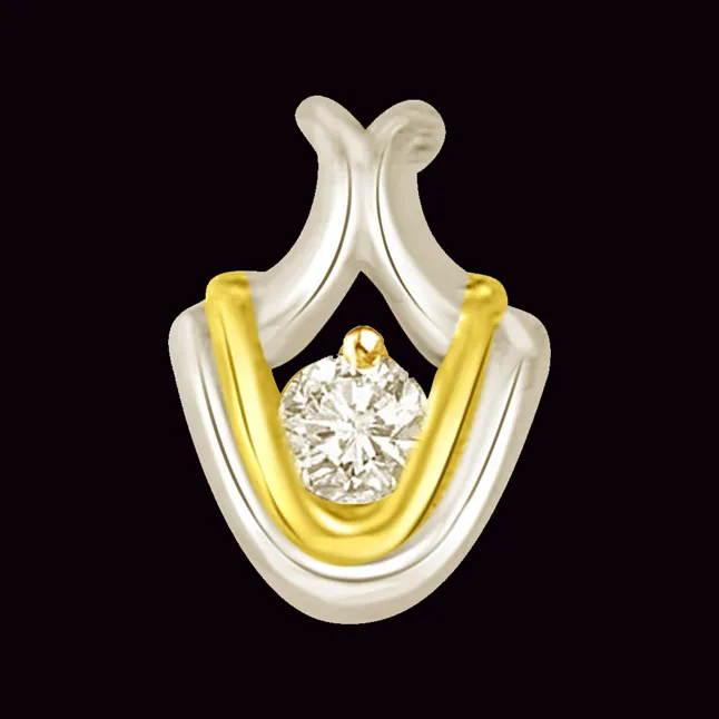 Two Tone Solitaire Real Diamond Pendant for Your Love (P794)