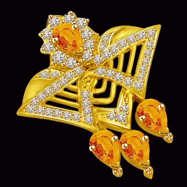 Yellow Uniqueness Real Diamond & Golden Topaz Star Power Diamond Gold Pendant (P811)