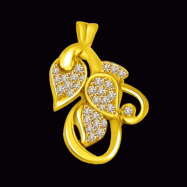 You Me & Our Love 3 Leaf Real Diamond & 18kt Yellow Gold Pendant (P812)