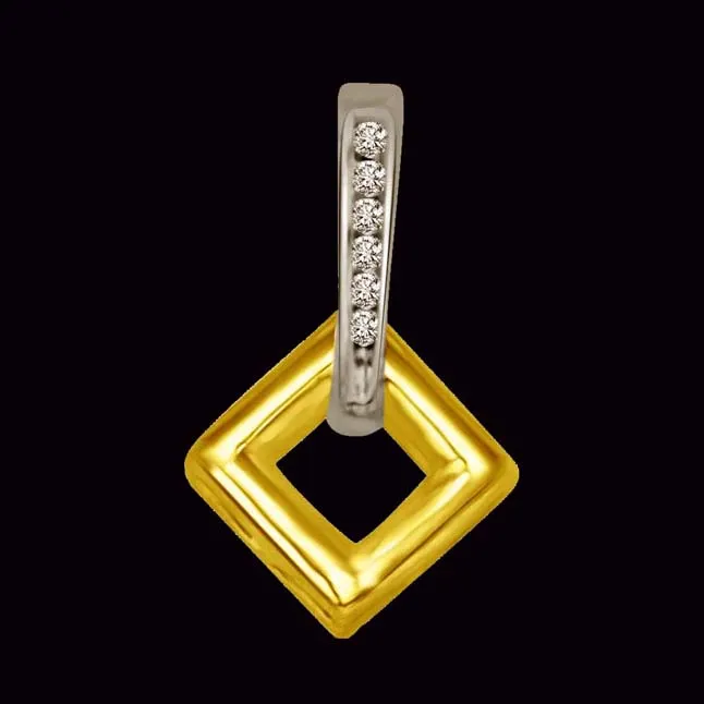 Leafy Real Diamond Two tone Drop Sqaure Real Diamond & Gold Pendant (P818)