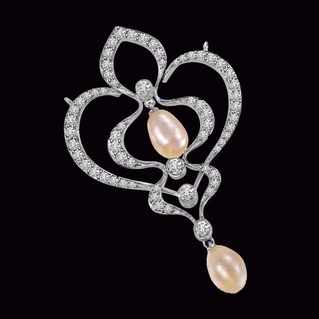 Musical Pearl & Diamond White Gold Pendant (P833)