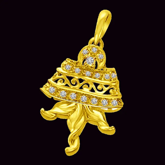 Love on Jupiter Real Diamond & Yellow Gold Bell Shaped Pendant (P847)