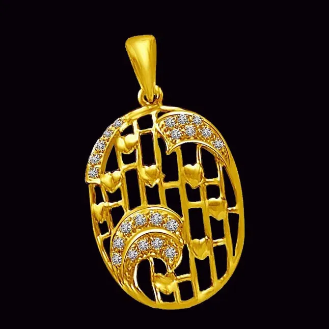 Twirl of Waves & Hearts in this Gold & Real Diamond Pendant (P848)