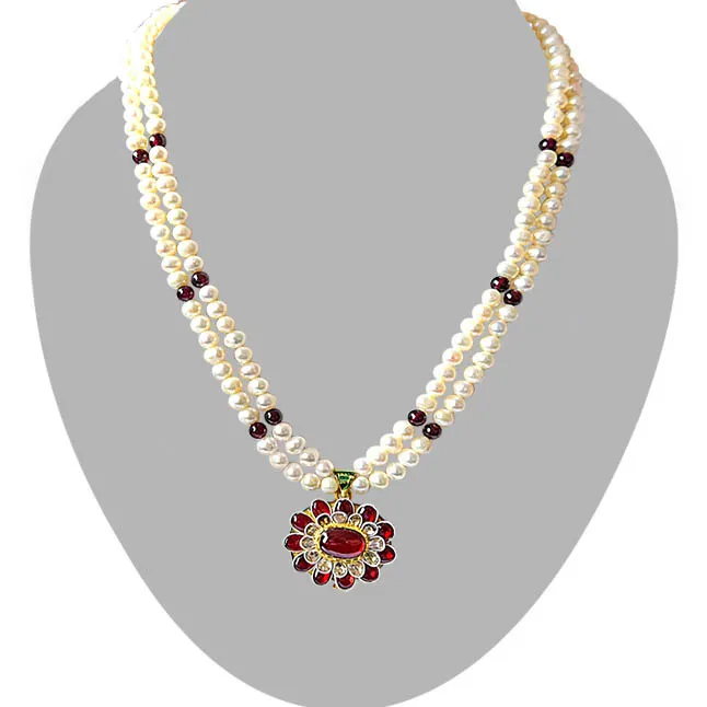 Dazzling Real Diamond, Pearl & Gemstone Pendant with Necklace (P84)