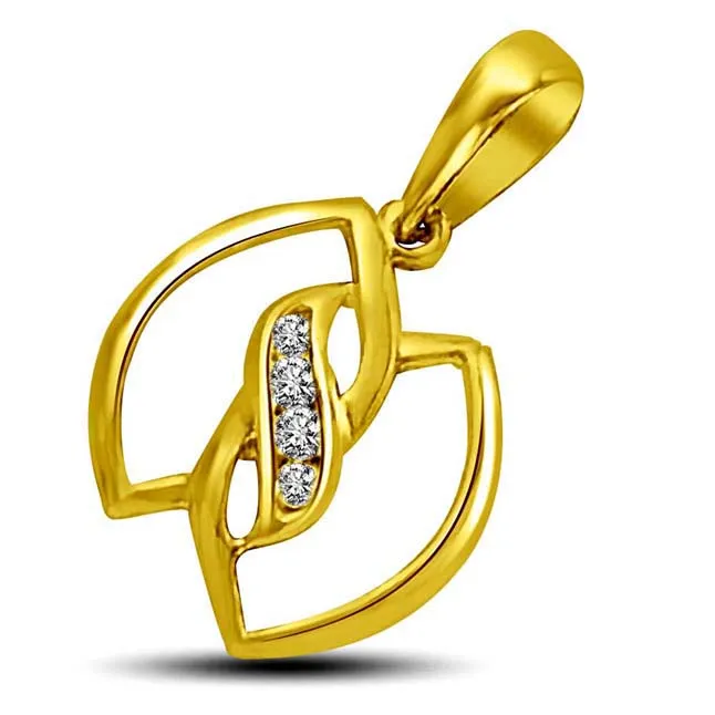 Two Leaves Entwined in Gold & Diamonds Pendant
