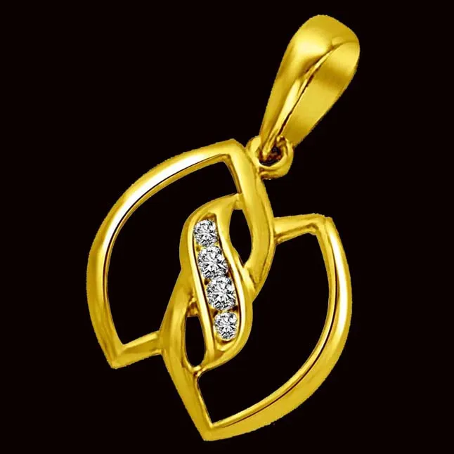 Two Leaves Entwined in Gold & Diamonds Pendant