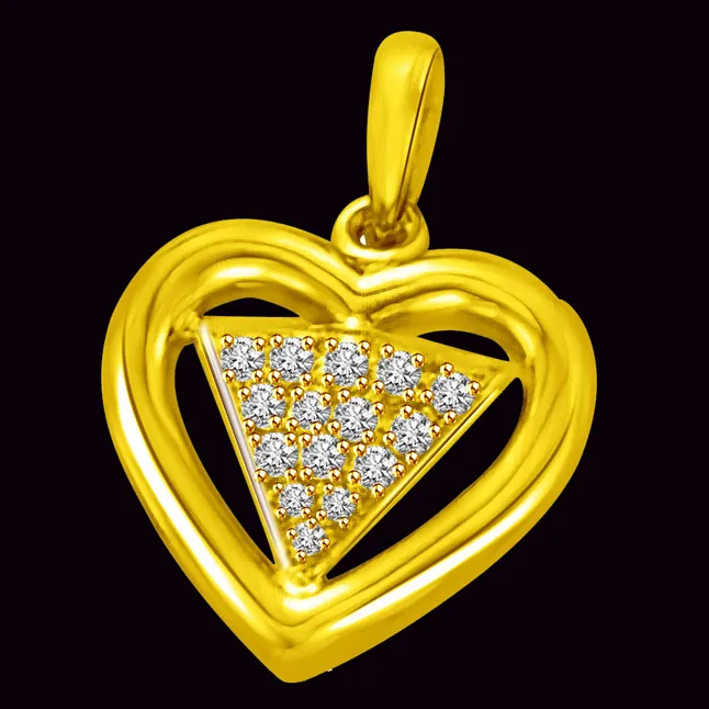 Bride's Pride Real Diamond Triangle in Heart shaped Gold Pendant for My Love (P865)