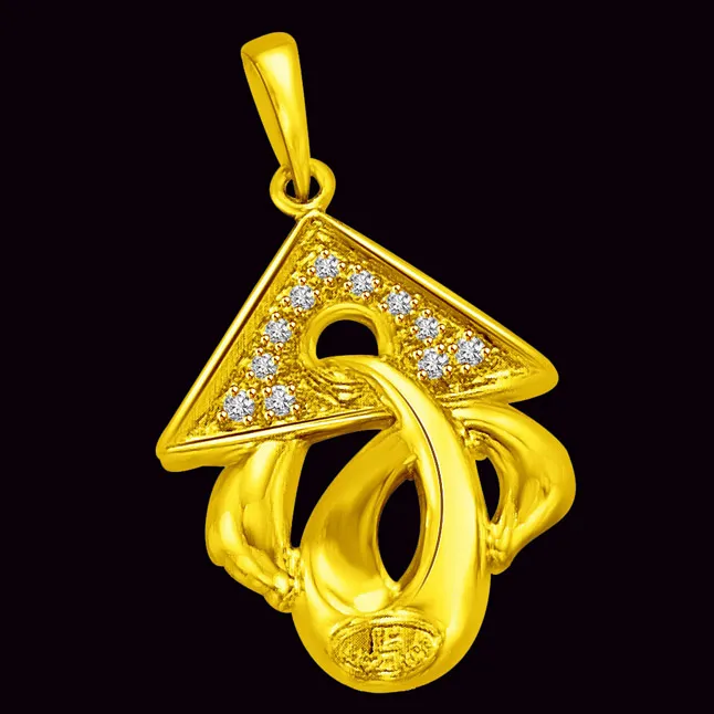 Triangle Top with Real Diamond on Gold Twist Pendant for Her (P866)