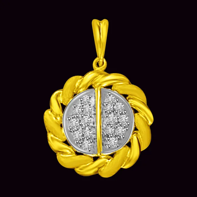 Gold Twists Surrounding Real Diamond Wheel Pendant for Her (P871)