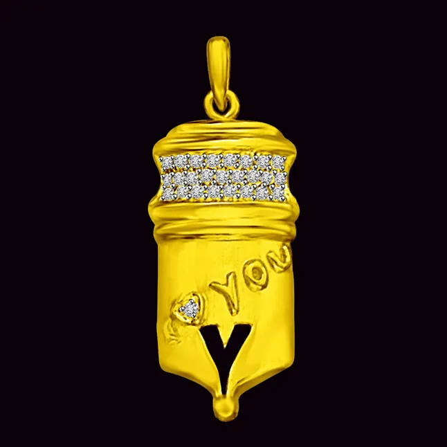 Write your Love Letter with Real Diamonds studded Gold nib….Pendant (P877)