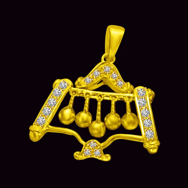 Gold Bells with Real Diamond Pillars 18kt Pendant for Her (P880)