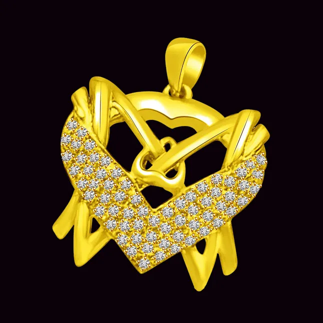 Winsome Twin-Some Real Diamonds all around in my Heart … Gold Pendant for Her (P883)