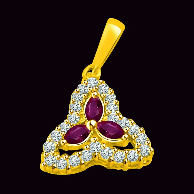 Triple Dazzling Real Diamond & Ruby Pendant (P888)