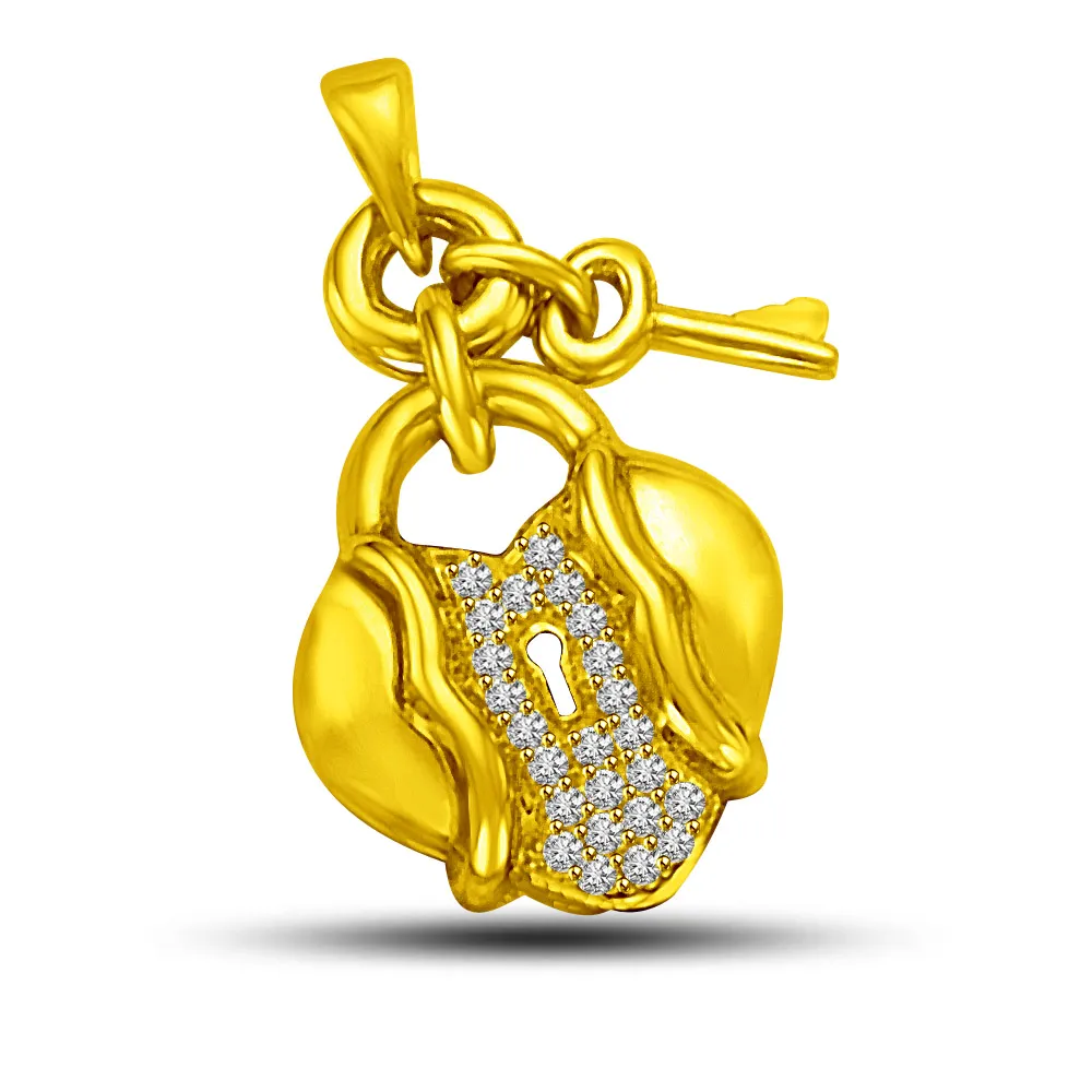 Heart Lock Key Delight -0.10CT 18KT Gold & Diamond Pendants for my Princess -Teenage