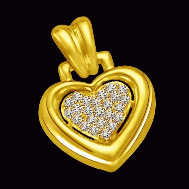 Real Diamond filled Heart 18kt Yellow Gold Pendant for my Love (P894)