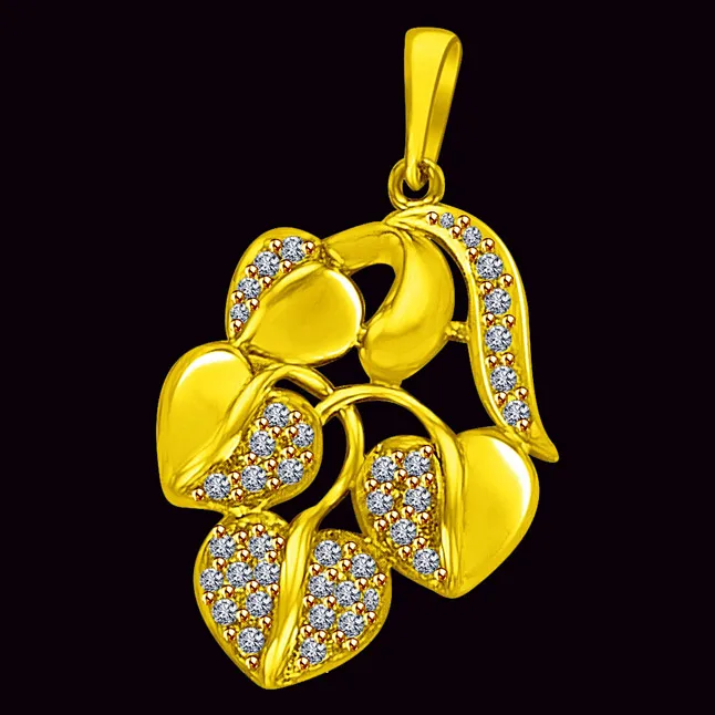 Leaf Shaped Pave Set Gold & Real Diamond Pendant for my Love (P895)