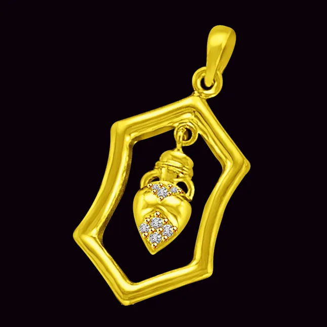 Hexagonal Shaped Real Diamond & 18kt Yellow Gold Pendant for My Love (P900)