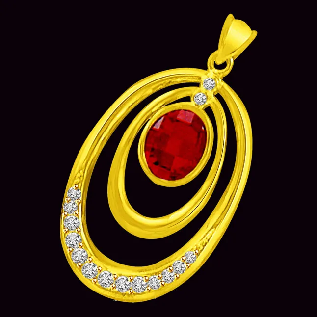 You Are an Apple of My Eye Oval Ruby & Real Diamond 18kt Yellow Pendant (P907)
