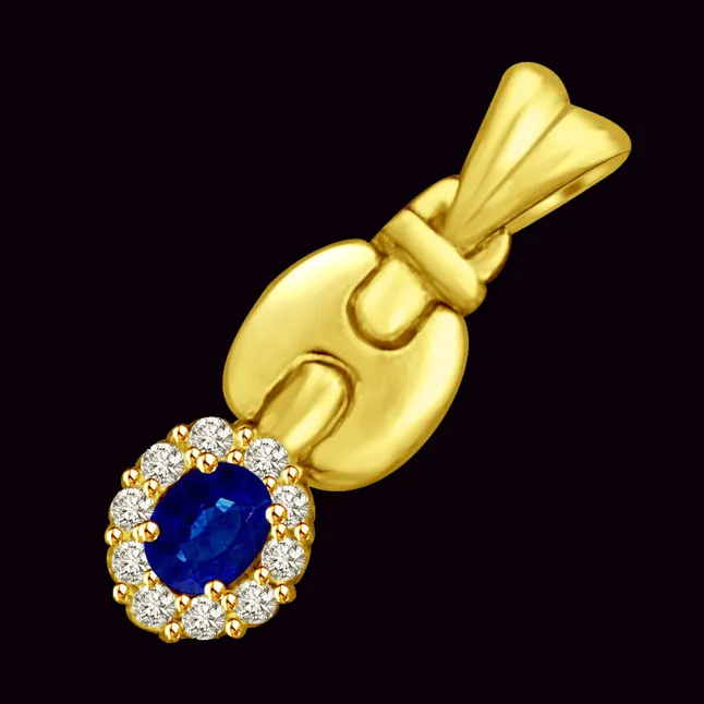 Real Blue Sapphire & Diamond Fine Gold Pendant for My Love (P915)