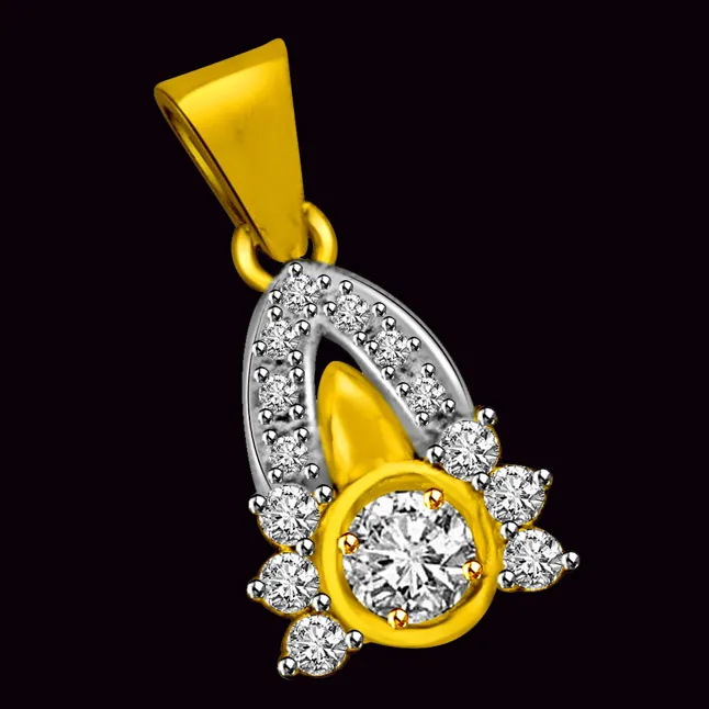 0.20TCW Two Tone Real Diamond Solitaire Pendant (P916)