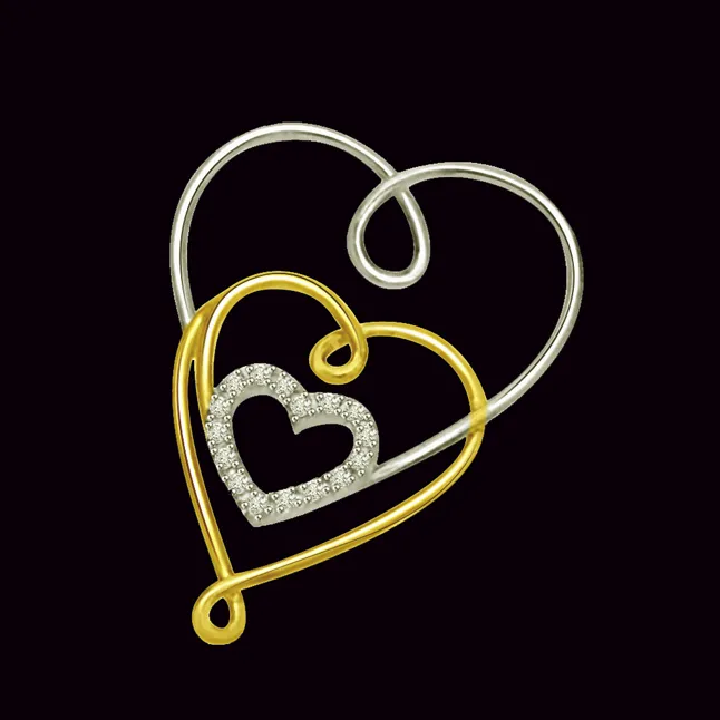 To Love And To Hold - 0.10 TCW Three Hearts Real Diamond Pendant in Two Tone Gold (P920)