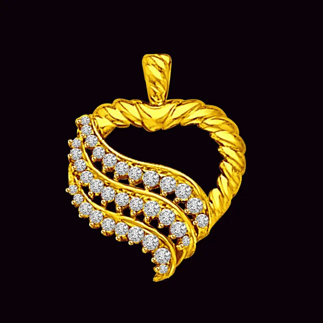 Waves of Diamonds on My Heart - 0.34 TCW Heart shaped Pendant (P923)
