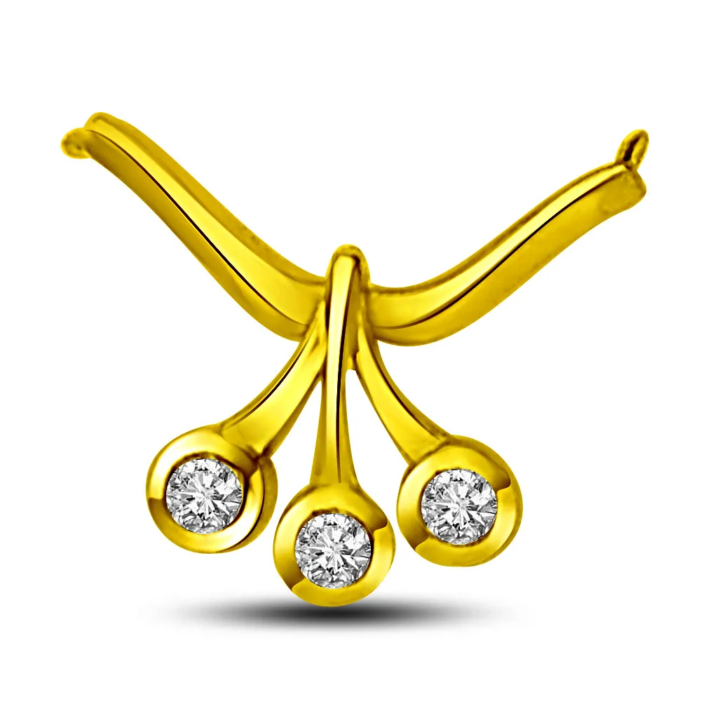 Golden Triplet -0.15 TCW 3 Stone Diamond Solitaire Pendants in 18kt gold -Designer Pendants
